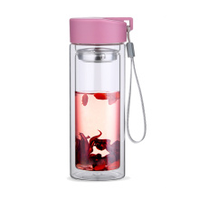 Borosilicate glass tea bottle,portable double wall water bottle with colorful lid,advertising gift cup.